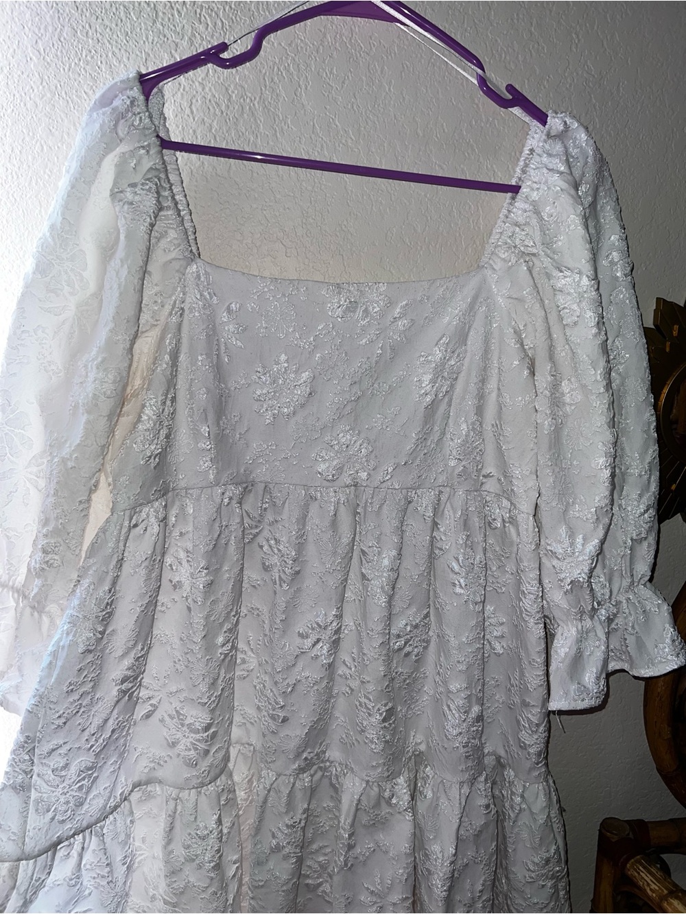 Entro White Dress - Size L Puff Sleeve Ruffled Graduation Event Dressy Short - Picture 2 of 6